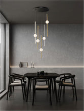 Lustra din aluminiu negru si auriu cu scticla opaca ACROBAT