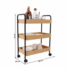 Măsuţă de servire cu roţi, natural/negru, ARVADA