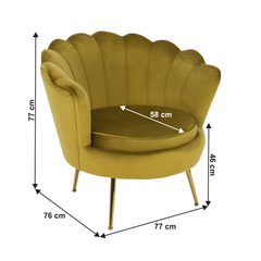Fotoliu în stil Art-deco, catifea Velvet muştar/crom auriu, NOBLIN