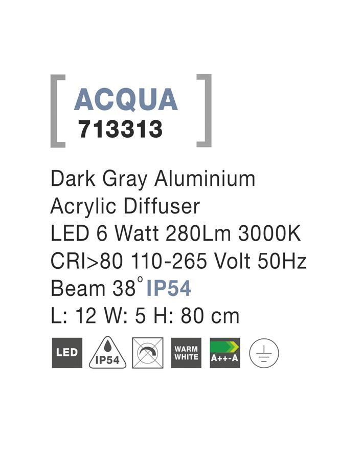 Proiector de exterior gri inchis din aluminiu acrilic ACQUA