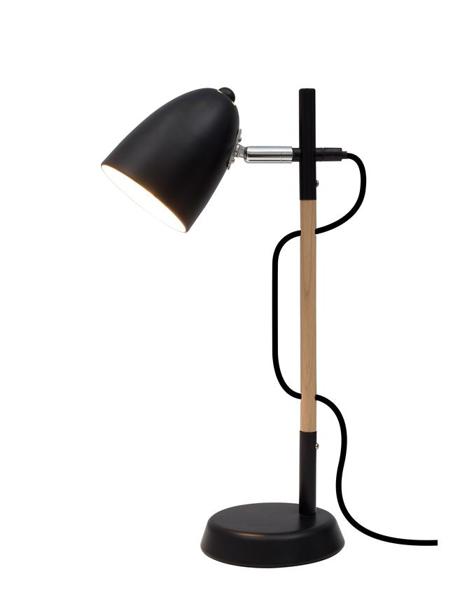 Lampa de birou din metal negru si lemn natural Alina
