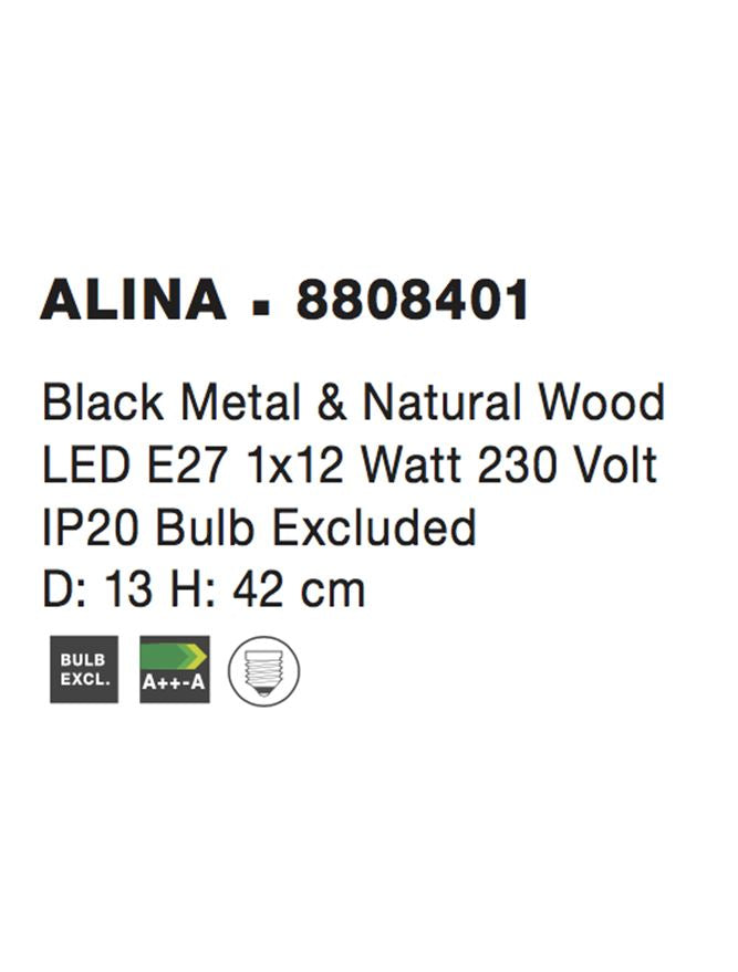 Lampa de birou din metal negru si lemn natural Alina