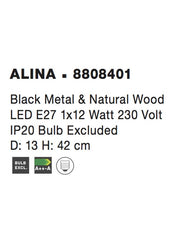 Lampa de birou din metal negru si lemn natural Alina