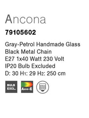 Lustra lucrata manual din sticla gri petrol Ancona