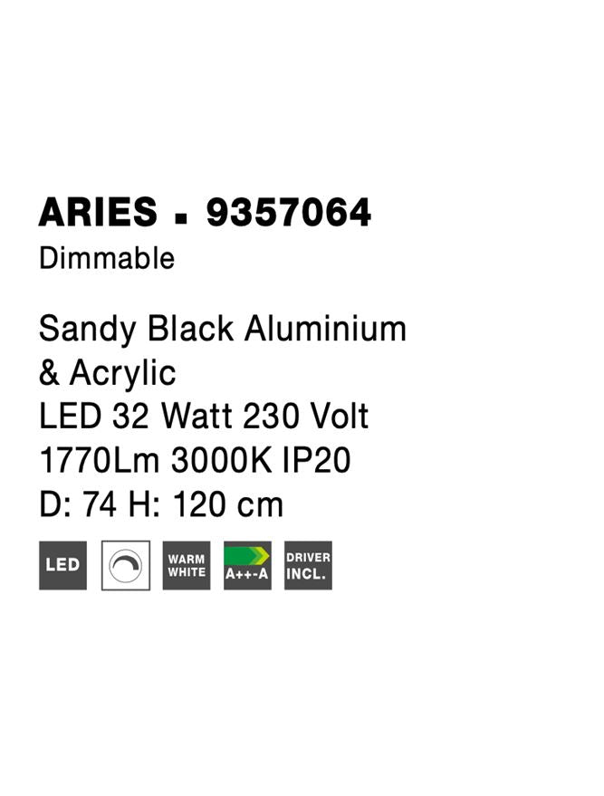 Lustra din aluminiu si acril neagru nisipiu ARIES