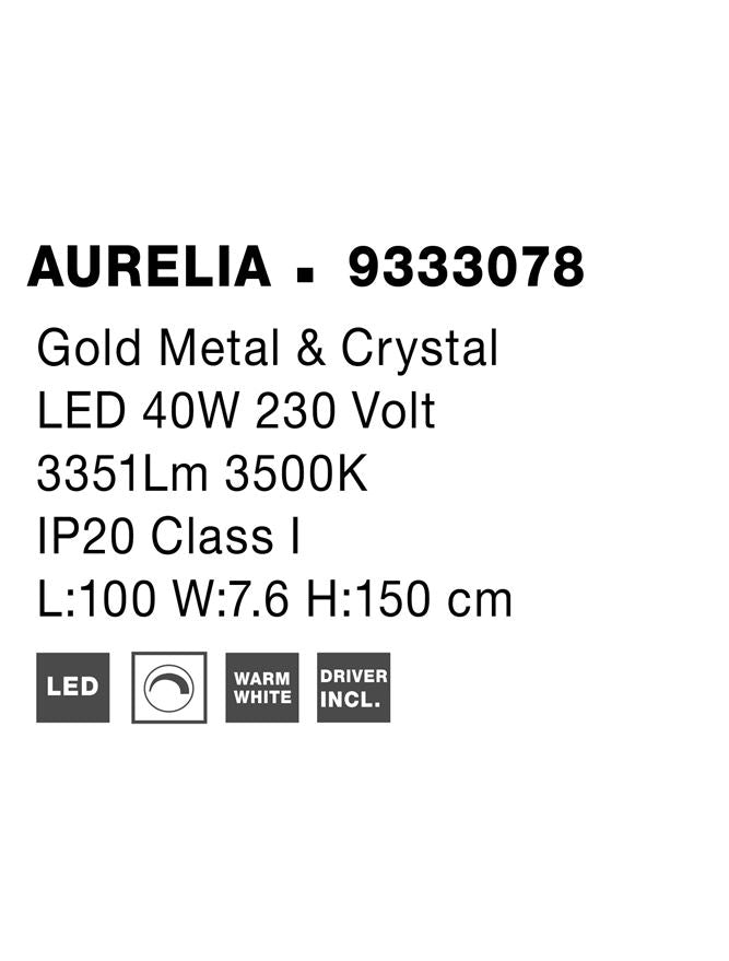 Lustra lineara metalica auriu cu cristale AURELIA