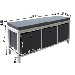 Bancă cu 3 sertare din ţesătură, alb / gri, EMONE TIP 3