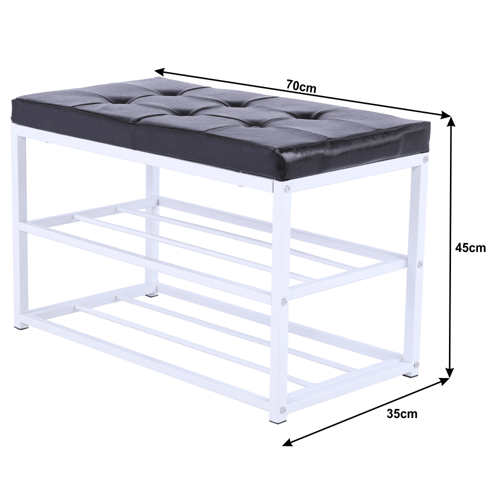 Bancă cu rafturi pantofi, negru/alb, LYROS