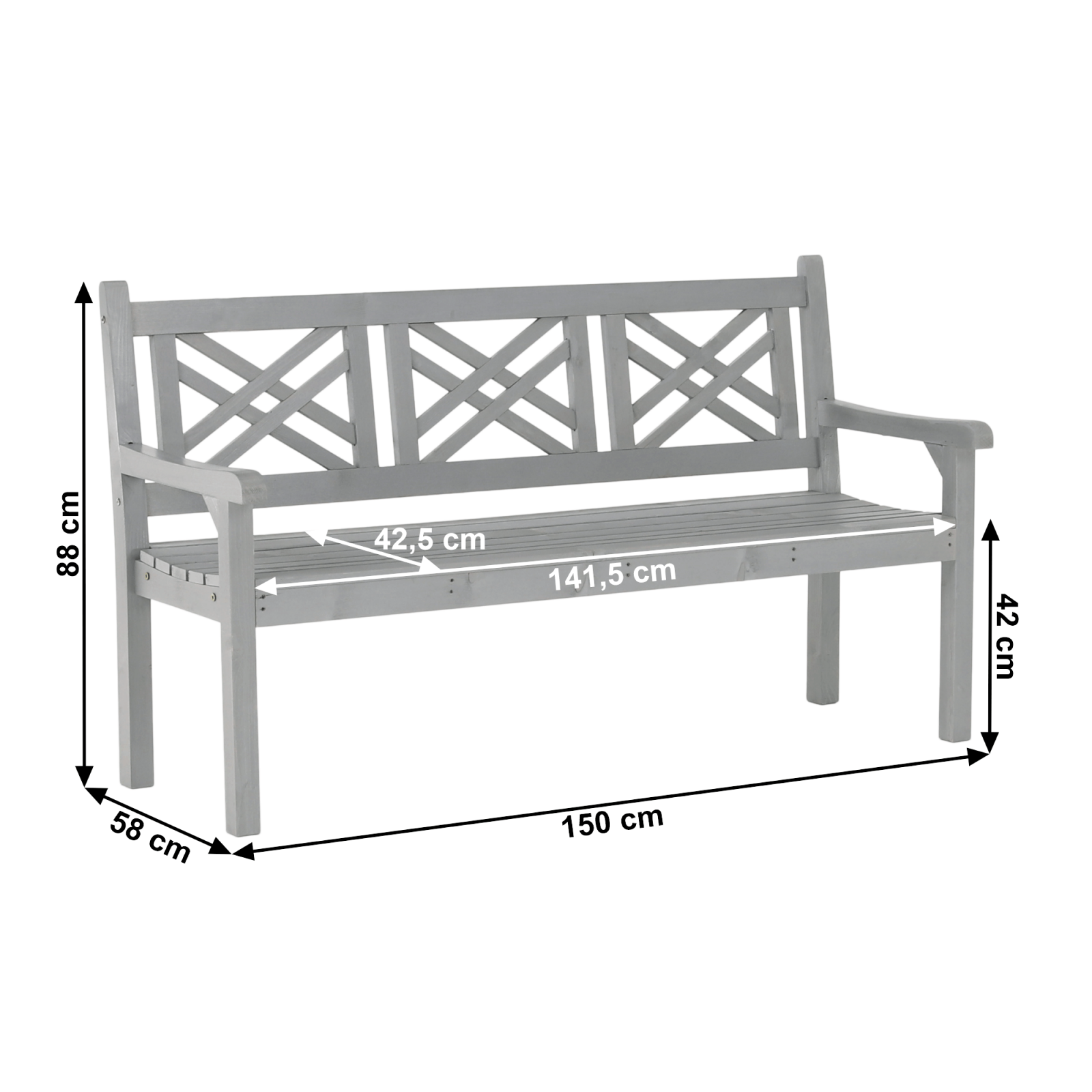 Bancă de grădină din lemn, gri, 150 cm, FABLA