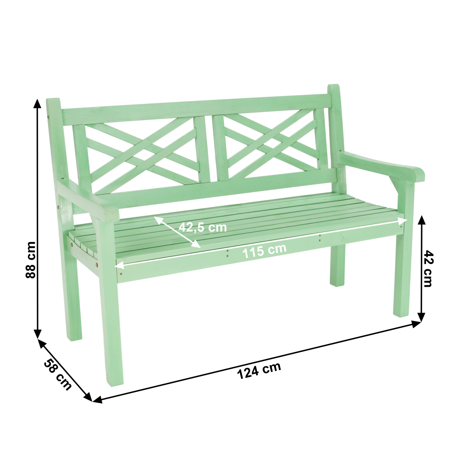 Bancă de grădină din lemn, neo mentă, 124 cm, FABLA