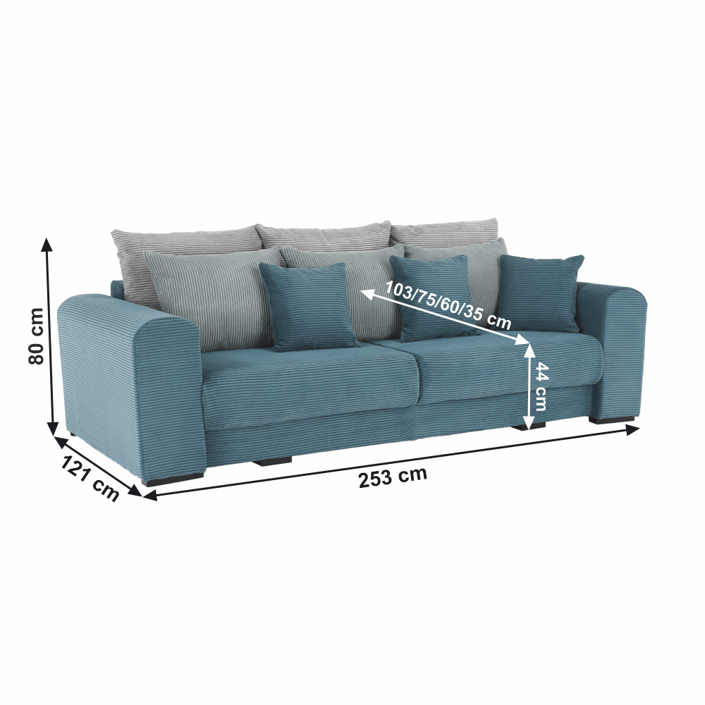 Canapea foarte spaţioasă, albastru, mentol, gri deschis, GILEN BIG SOFA