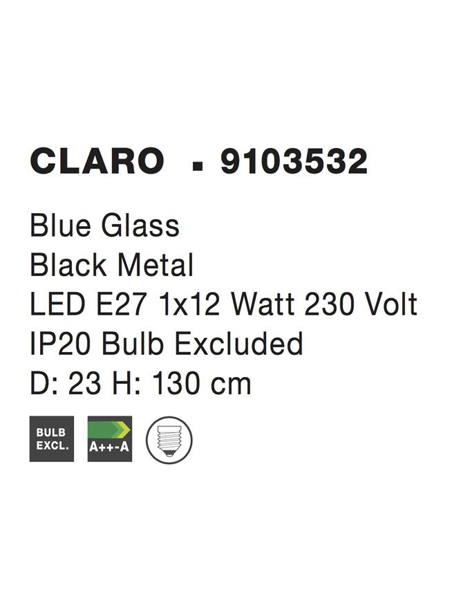Lustra din sticla albastra si metal negru CLARO
