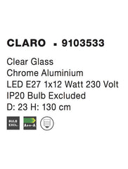 Pendul din aluminiu cromat si sticla CLARO