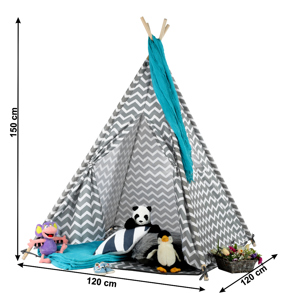 Cort copii - teepee, gri/alb/model, ETENT