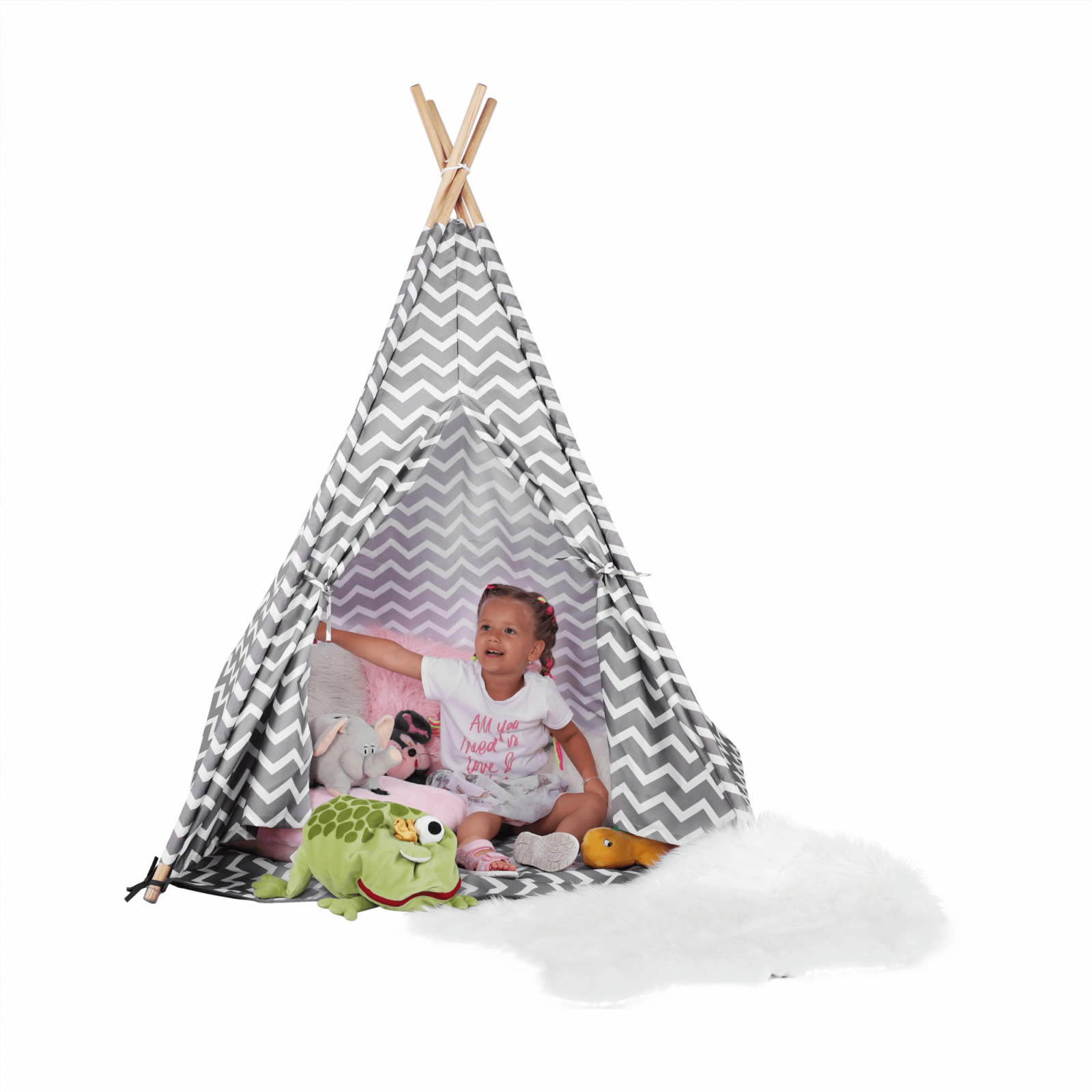 Cort copii - teepee, gri/alb/model, ETENT