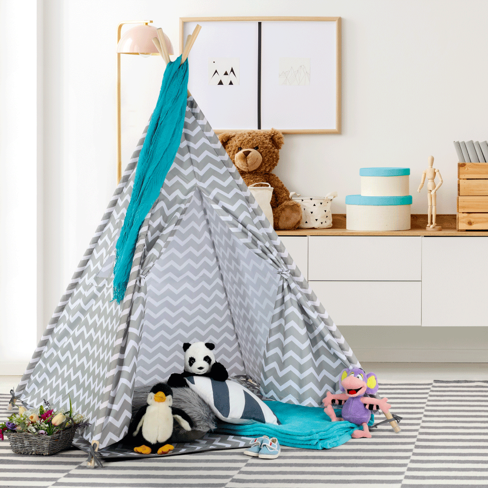 Cort copii - teepee, gri/alb/model, ETENT