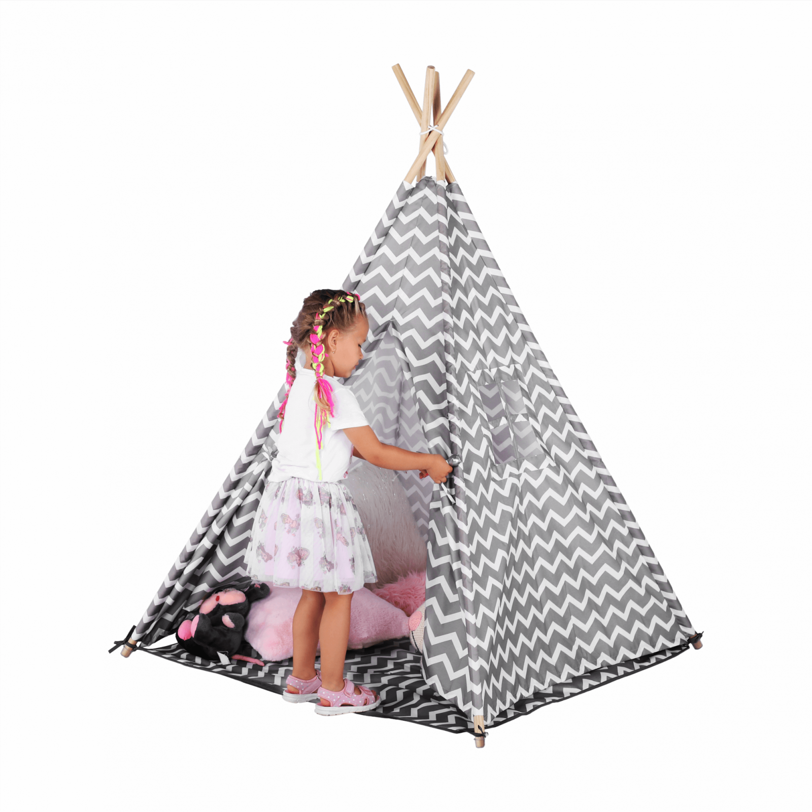 Cort copii - teepee, gri/alb/model, ETENT