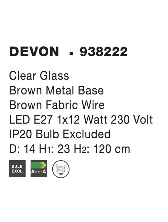 Pendul metalic cu sticla maro si fir textil Devon