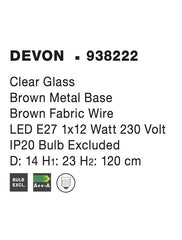 Pendul metalic cu sticla maro si fir textil Devon