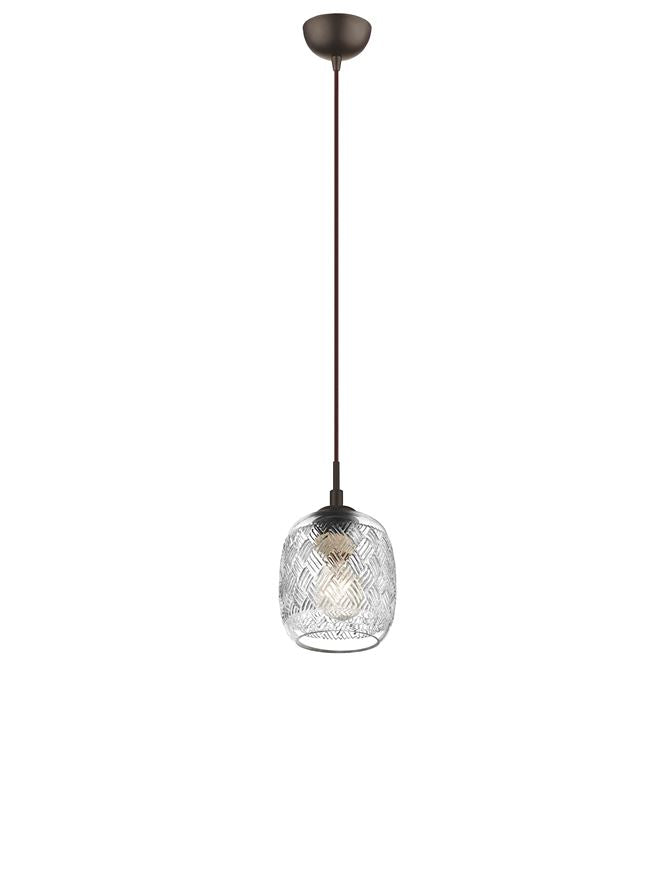 Pendul metalic cu sticla maro si fir textil Devon