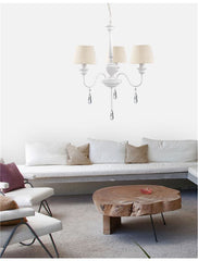 Lustra metalica alba cu cristale si abajur textil crem Elegant