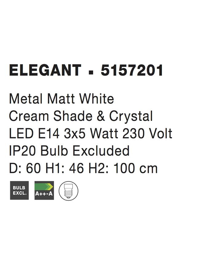 Lustra metalica alba cu cristale si abajur textil crem Elegant