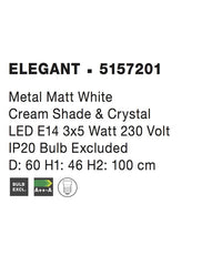 Lustra metalica alba cu cristale si abajur textil crem Elegant