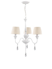 Lustra metalica alba cu cristale si abajur textil crem Elegant