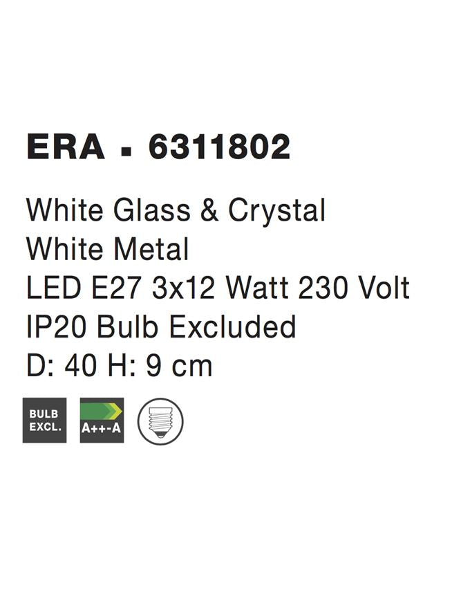 Plafoniera din metal, sticla si cristal alba Era