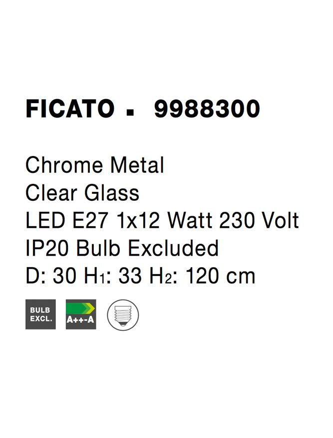 Pendul din metal cromat si sticla transparenta FICATO
