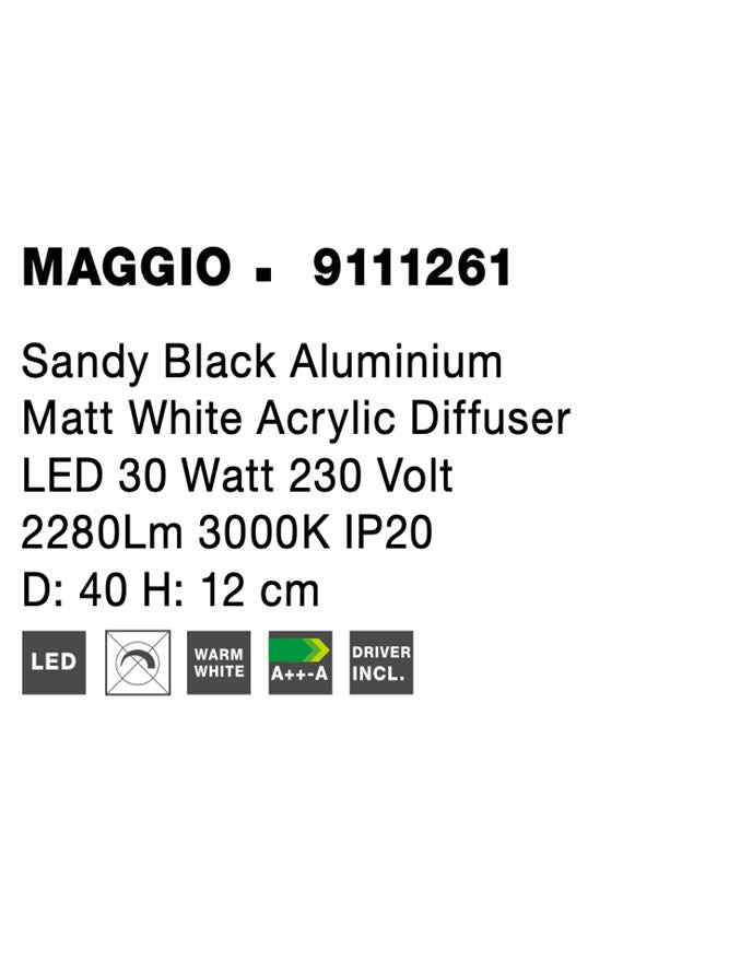 Plafoniera negru nisipiu mat din aluminiu si acril MAGGIO