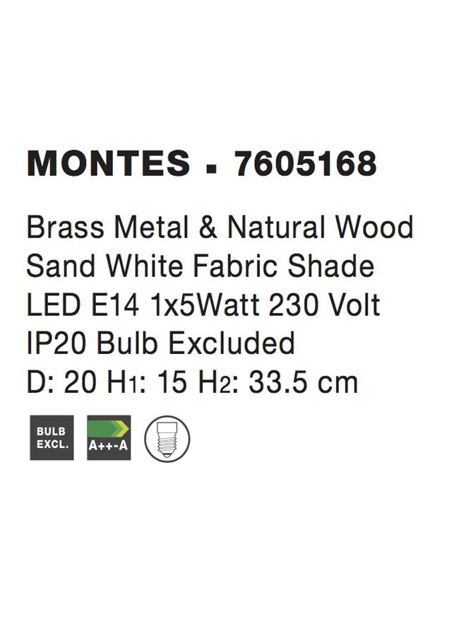 Veioza aurie din metal, lemn natuarl si abajur textil Montes