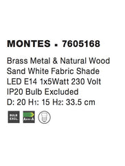 Veioza aurie din metal, lemn natuarl si abajur textil Montes