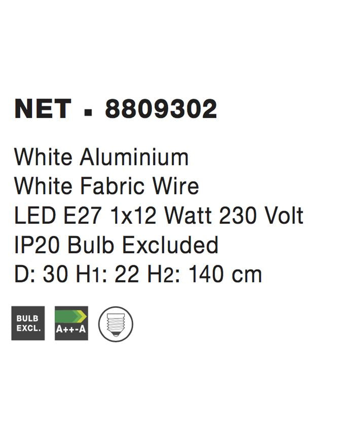 Lustra alba din aluminiu si fir textil Net