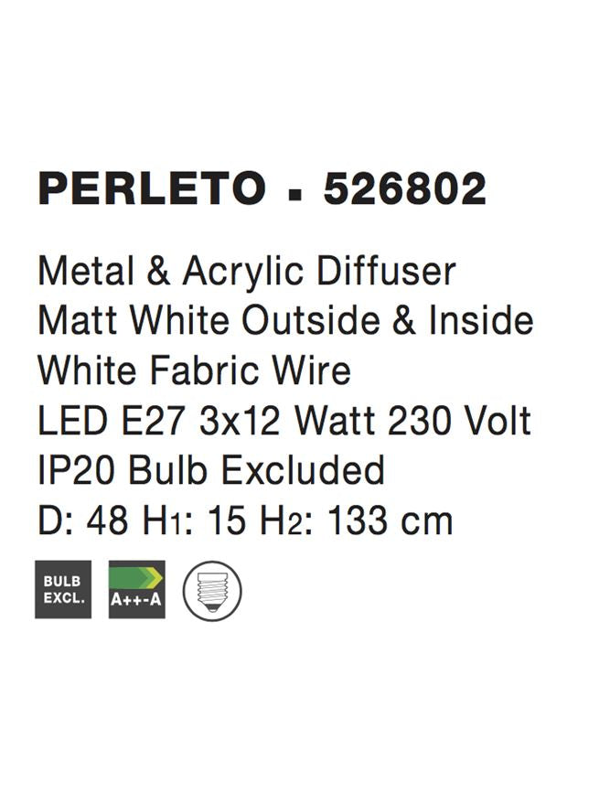 Lustra din metal si acril cu fir textil alba Perleto