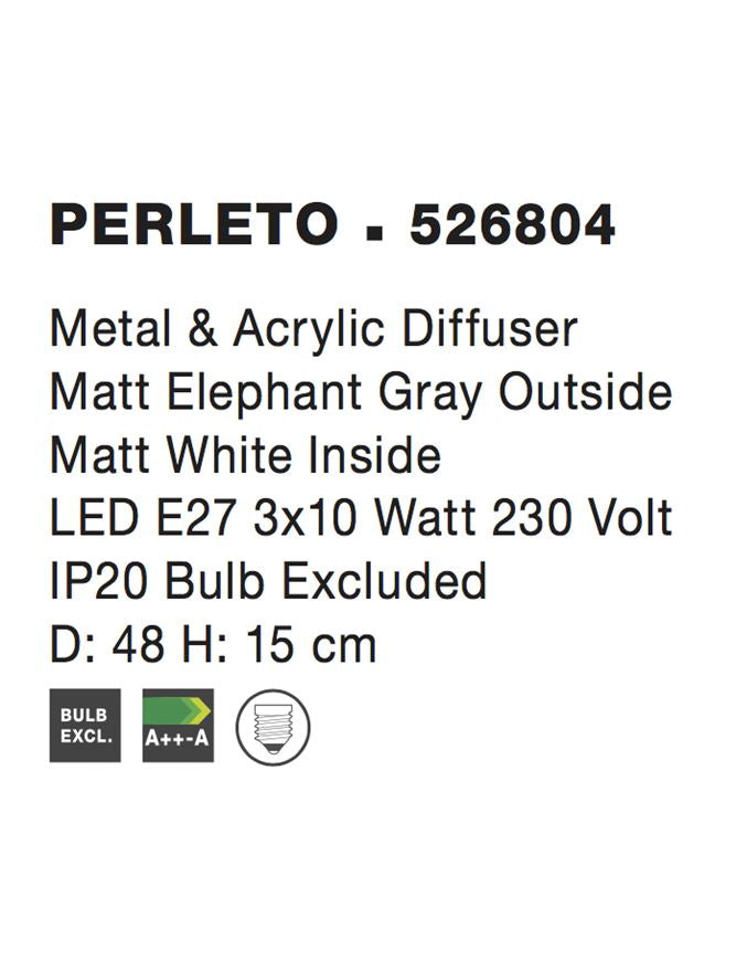 Plafoniera metal si acrilic gri cu alb Perleto