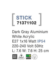 Corp iluminat exterior gri inchis din aluminiu si acril alb STICK