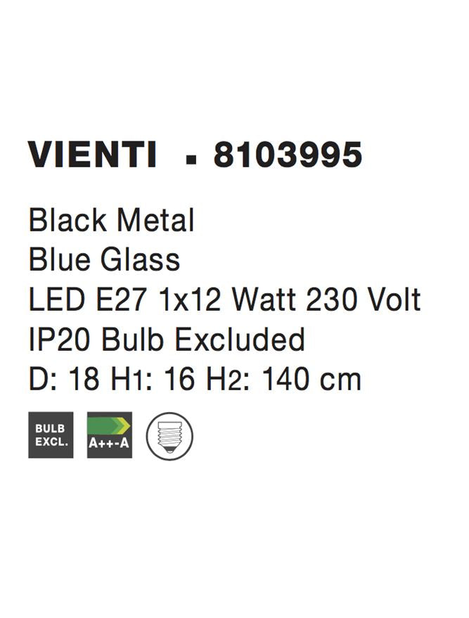 Pendul din metal si sticla albastra VIENTI