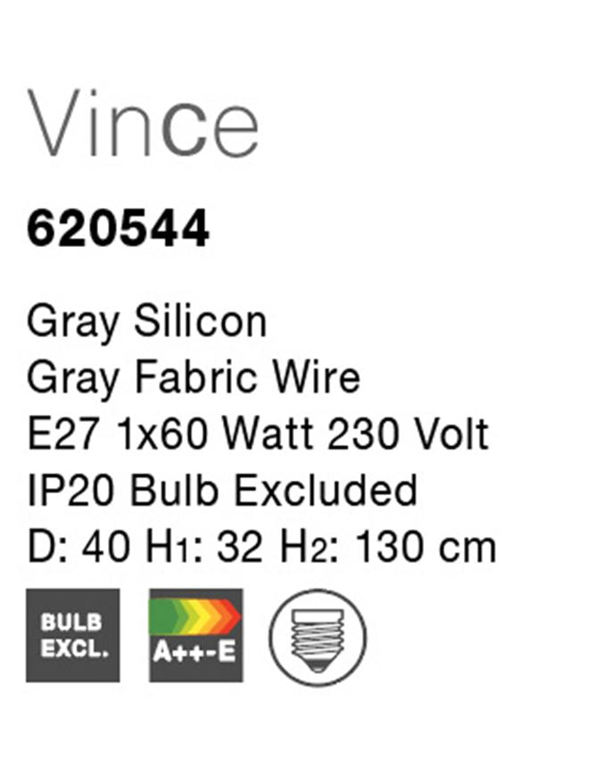 Lustra din silicon gri cu fir textil Vince