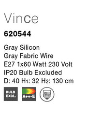 Lustra din silicon gri cu fir textil Vince