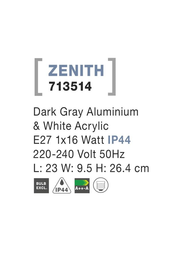 Aplica din aluminiu gri inchis cu acril alb ZENITH