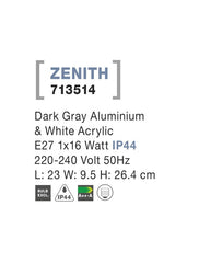 Aplica din aluminiu gri inchis cu acril alb ZENITH